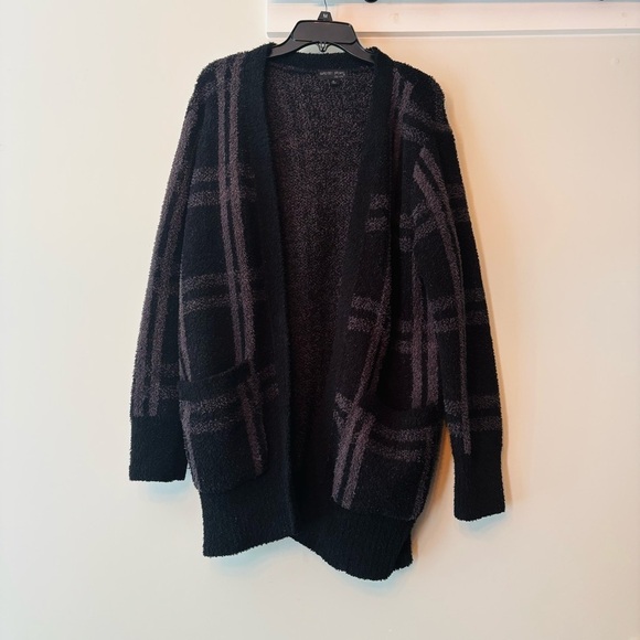 Barefoot dreams Cozychic Windowpane Cardigan Black Medium - Picture 1 of 7